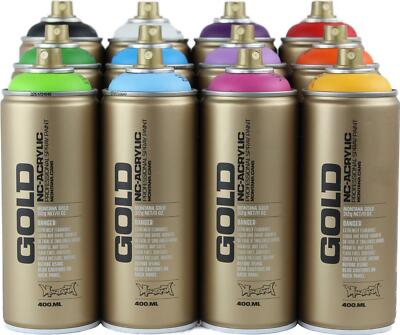 Montana Gold Sprühfarbe 12er Pack - seidenmatt Niederdruck 12 x 400ml Dosen
