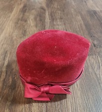 Vintage Ladies Red Velour Beret Style Hat