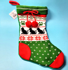 Knitted Cat Christmas Stocking Fabric Holiday Kitten Pet Furbaby New