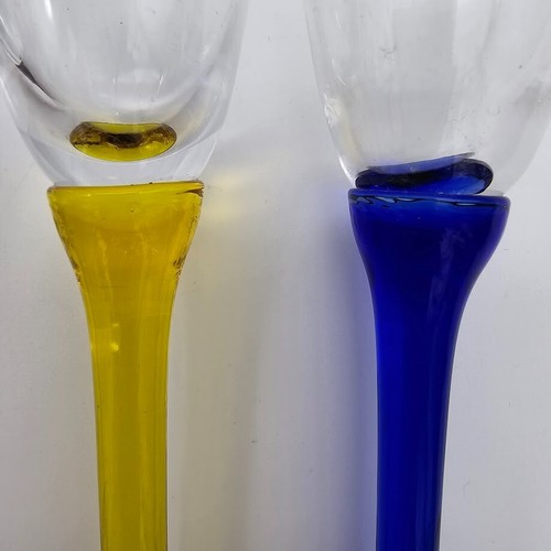 Vintage Champagne Flutes Hand Blown Glass Long Stem x 5 Large 12 inch glasses - Picture 11 of 21