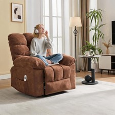 Rocking Recliner Chair Upholstered Fabric 360  Swivel Rocker Chair Deep Seat
