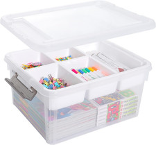 17 QT Plastic Storage Box with Removable Tray Craft Organizers and Storage Clear