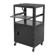 22" Adjustable Steel Media AV Cart Power Strip USB Ports Lockable Cabinet Black