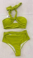 Sporlike Bikini Set Womens L Green High Waist Braided Halter Stretch Lined NWT