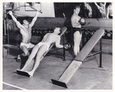Vintage photo - 5 handsome men in gym - Shirtless, briefs, bulge - Gay interest