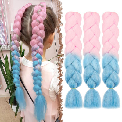 FESHFEN Haare zum Einflechten - 3 Stücke Rosa Blau Braids Extensions Zopf Kaneka