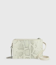 Image of AllSaints Ivory Clarement Chain Crossbody Bag Small Leather Clutch Snake Print