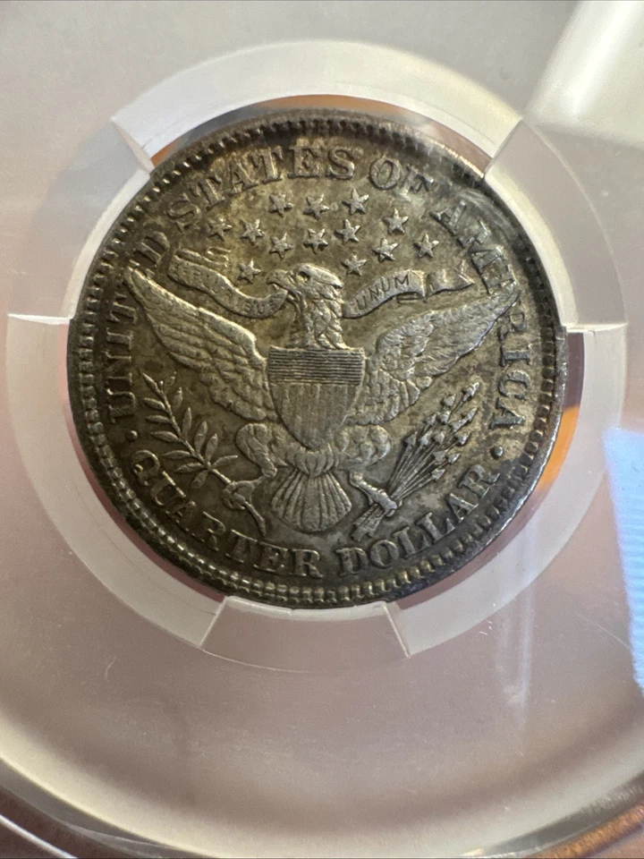 1897 Barber Quarter CAC AU 53 Nice Looking Pastel/cotton Candy Tone - Image 4 of 4