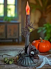 Upcycled Halloween Candle Window Light Electric flicker bulb Black Spider Eye R