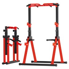 Foldable Power Tower Pull Up Bar Station, Adjustable Height Red