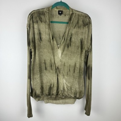 NU-Denmark 2-Layer Blouse Top Green Dip Dye Size M Lagenlook Artsy Bubble Hem
