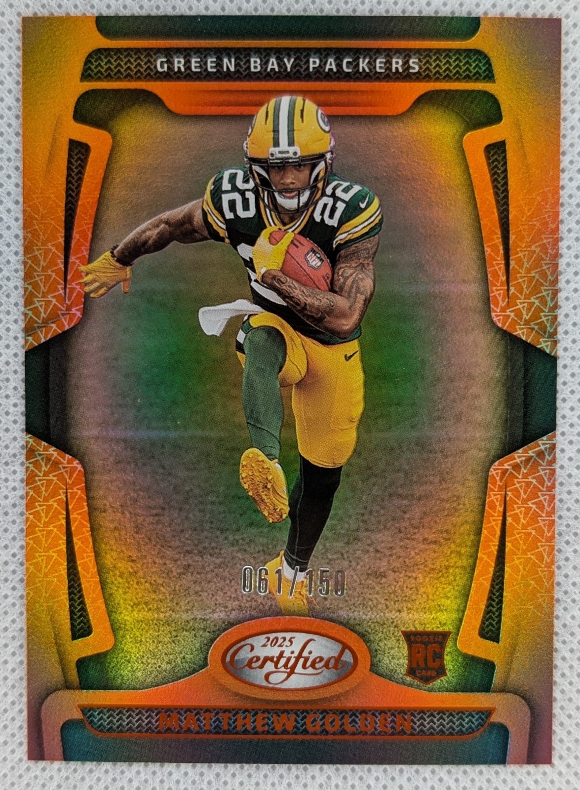 2025 Panini Certified MATTHEW GOLDEN RC Rookie #116 MIRROR ORANGE /150 Packers
