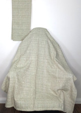 Vintage Handmade Beige Woven Curtains Tab Top Tension Rod 112 x 127cm