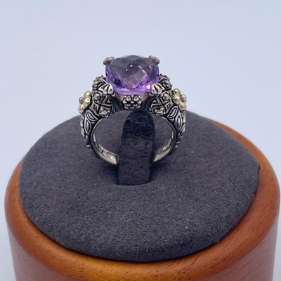 Barbara Bixby Sterling Silver & 18K Gold Amethyst Ring Designer Mixed Metal s6