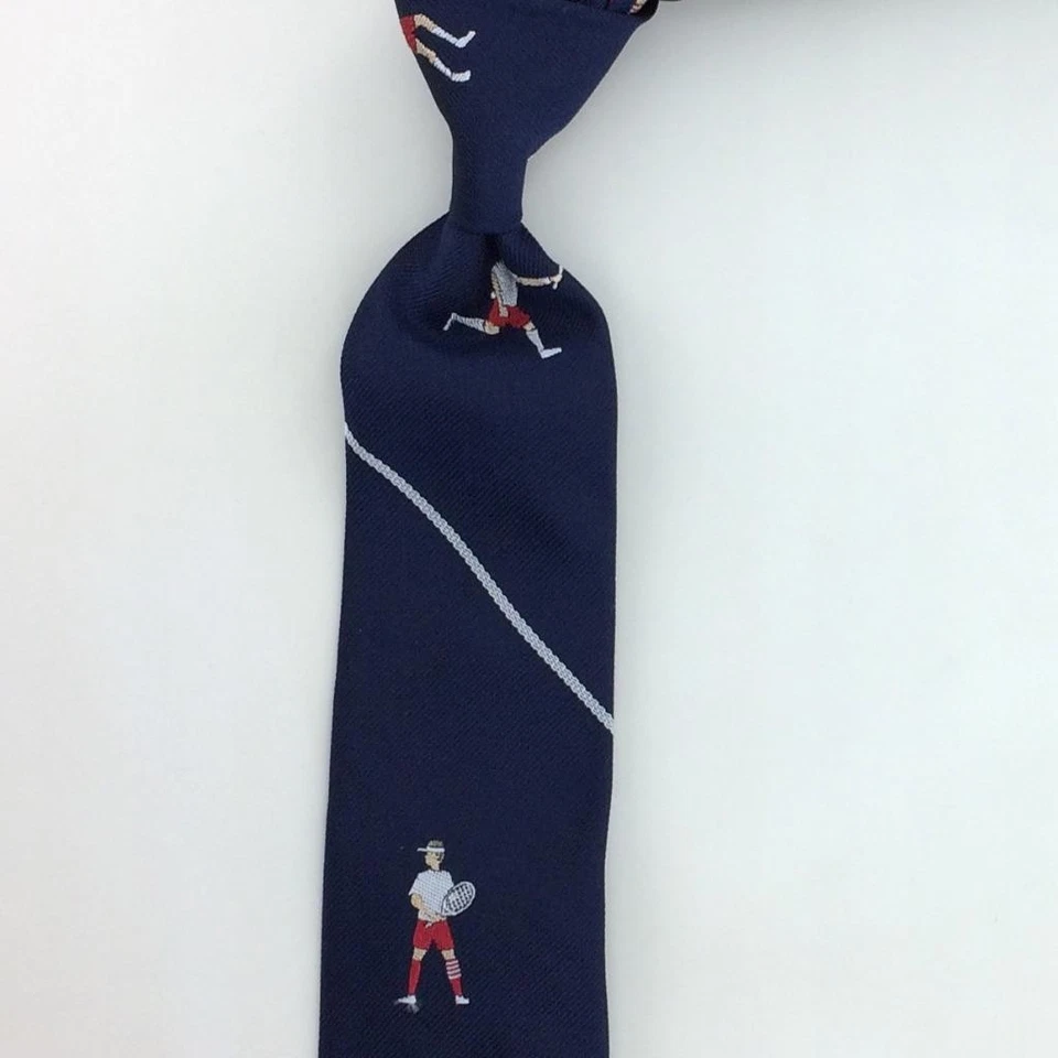 Thom Browne Made In USA Tie Navy Red Silver Tennis Racket Skinny Untipped L3 New - Image 2 of 4