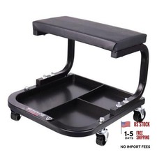 Black Padded Garage/Shop Seat for Creeper - Padded Workshop Stool with Tool