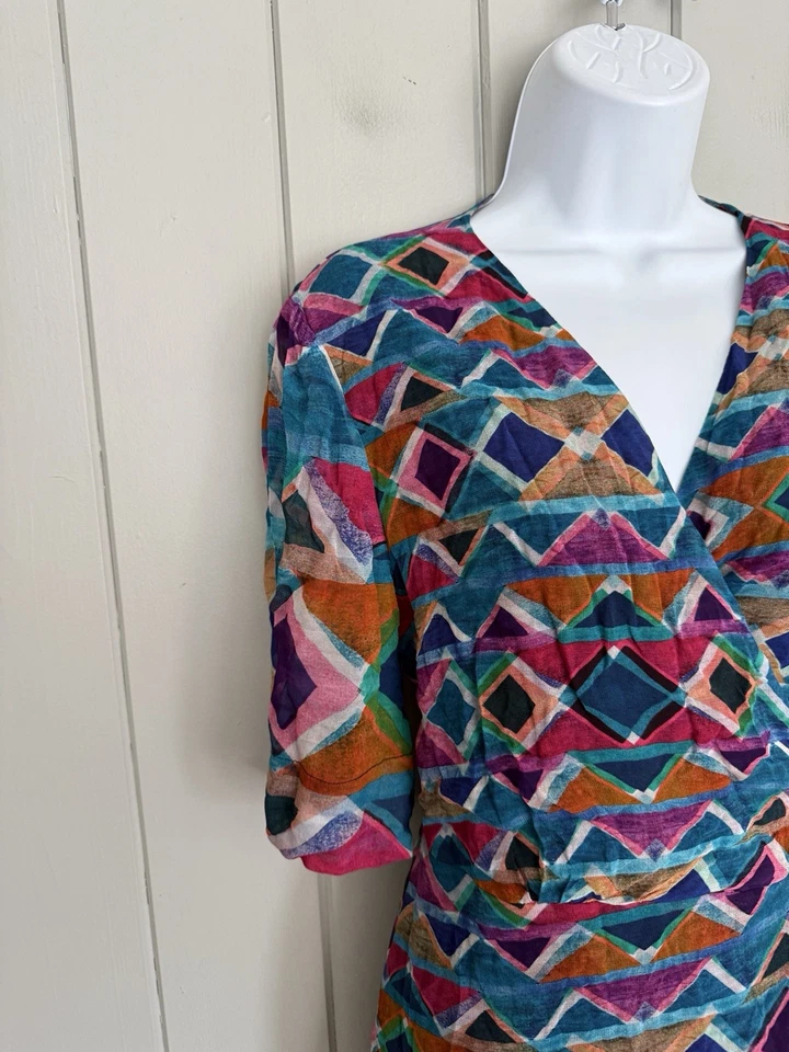 Vestido Anthropologie Condiciones Aplicar Timara Geométrico Envolvente L Grande Flutter Foto 3 de 4