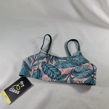 Art Class Bikini Top Teal Green Tropical Leaf Print Girl's Size Small 6/6X 