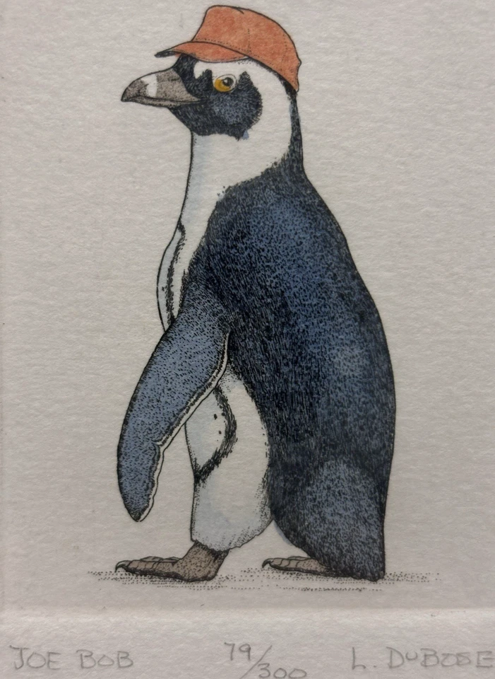 Lucius Dubose Penguin 原版签名限量版印刷品,美国艺术装饰礼物 — 第 2/4 张图片