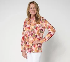 #924 Attitudes by Renee Yummy Jersey Knit Button Down Shirt Size XXS