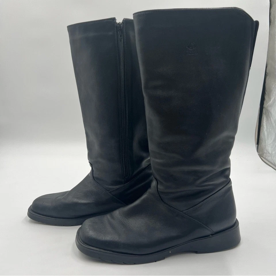 Botas impermeables vintage de cuero negro rubio, 15,5" de alto talla 11B. Foto 3 de 4