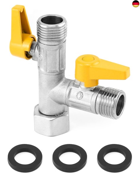 "Qwork 3 Wege Umschaltventil, G1/2\" T-Adapter Adapterventil, Mit Absperrventil,"-image