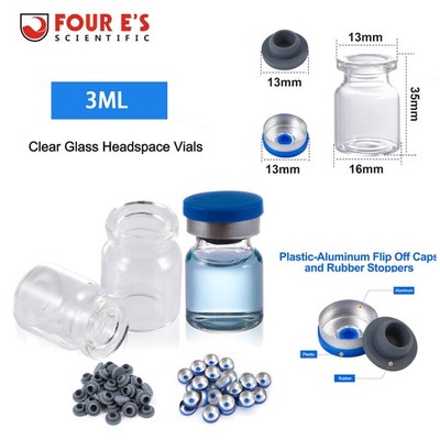 100PCS 3ml Glass Vials Headspace Vials Clear Lab Vials w/ Caps 13mm Crimp Top