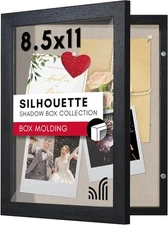Americanflat Front Opening 8.5x11 Shadow Box Frame with 8.5x11, Black 
