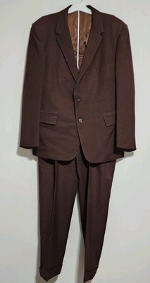 VTG 50s 60s Burberrys London Suit Heavy Wool Brown 2PC Bespoke Made in England