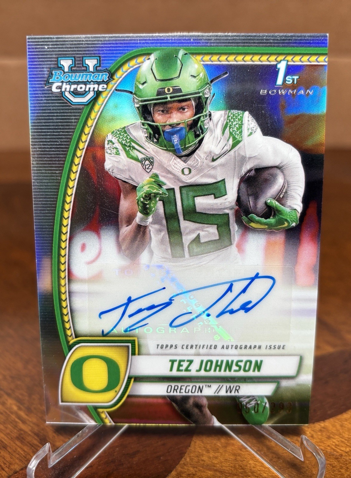 Tez Johnson 2024 Bowman University Chrome 1st Bowman Refractor Auto /299 - Bucs