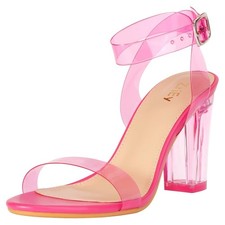 ZriEy Clear Block Sandals Chunky Heels for Women 3.35 Inch Open Toe Adjustabl...