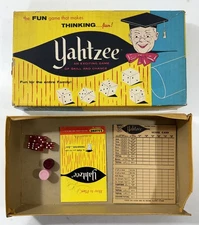 Vintage 1956 YAHTZEE Replacement Pieces Parts Dice, Chips, Box, Instructions Etc