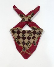 FENDI HANDKERCHIEF GOLD CHAIN Brown Red Check Cotton POCKET SQUARE 19  