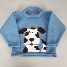 Claver Sweater Kids 4T Blue Dog Graphic Roll Neck Knit Pullover Made In Peru