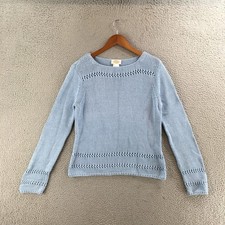 Talbots Sweater Womens L Light Blue Crew Neck Long Sleeve Cotton Knit Pullover