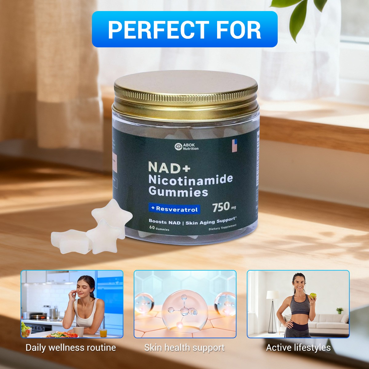 3 PACK NAD+ Supplement Nicotinamide Riboside Resveratrol Anti-Aging Energy Focus