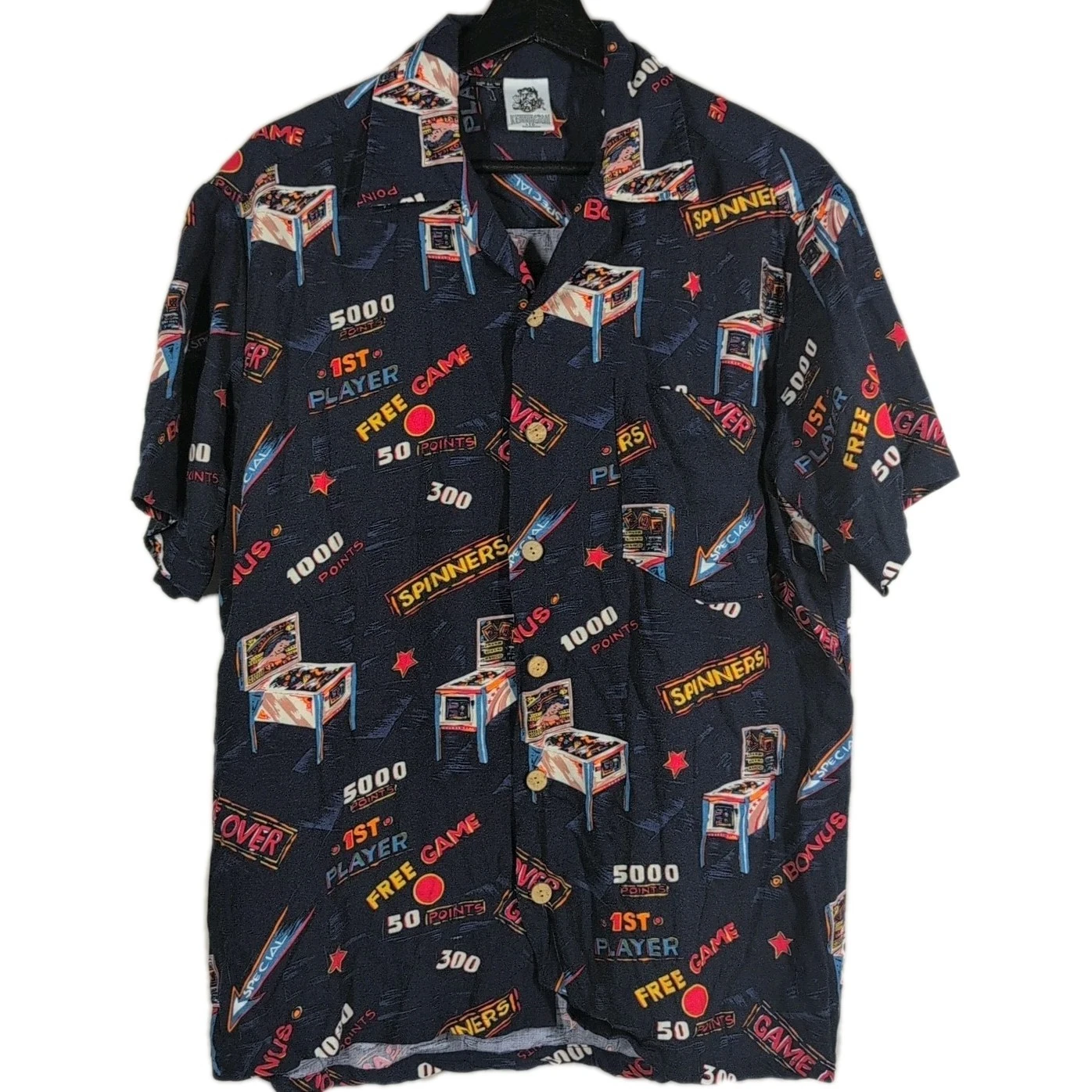 Vintage J Kennington Pinball Hawaiian Shirt Adult Size Large Temptation Rayon