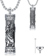 Sterling Silver Saint Urn Necklace for Ashes - Memorial Jewelry Gift