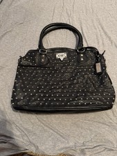 Steve Madden Black Studded Satchel Top Handle Bag Charm Silver Hardware