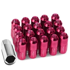 JDM 20Pcs Aluminum Pink Closed End Lug Nuts+Adapter M12X1.5 20mm OD/50mm Tall