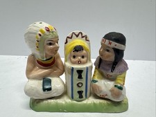 Vintage Wales Figurine Native American Family Ceramic Japan Marked w/ Label