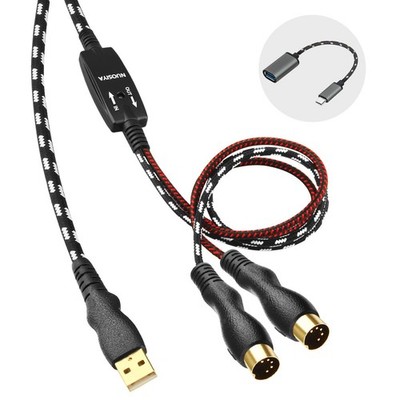 NUOSIYA MIDI Cable, to USB Interface Cable 4.5FT,MIDI 4.5FT, Black-red 