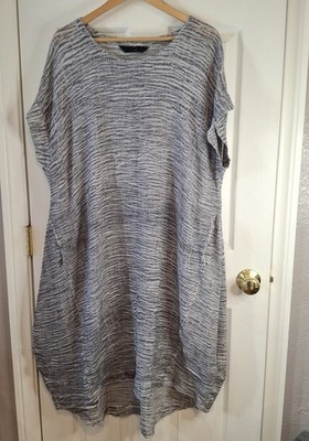 Moyuru Gray Linen Cotton Gauze Tunic Dress Oversized Lagenlook  Womens Sz M Art