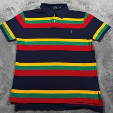 Polo Ralph Lauren Golf Shirt Mens Large Blue Multi Striped Pony Logo Custom Fit
