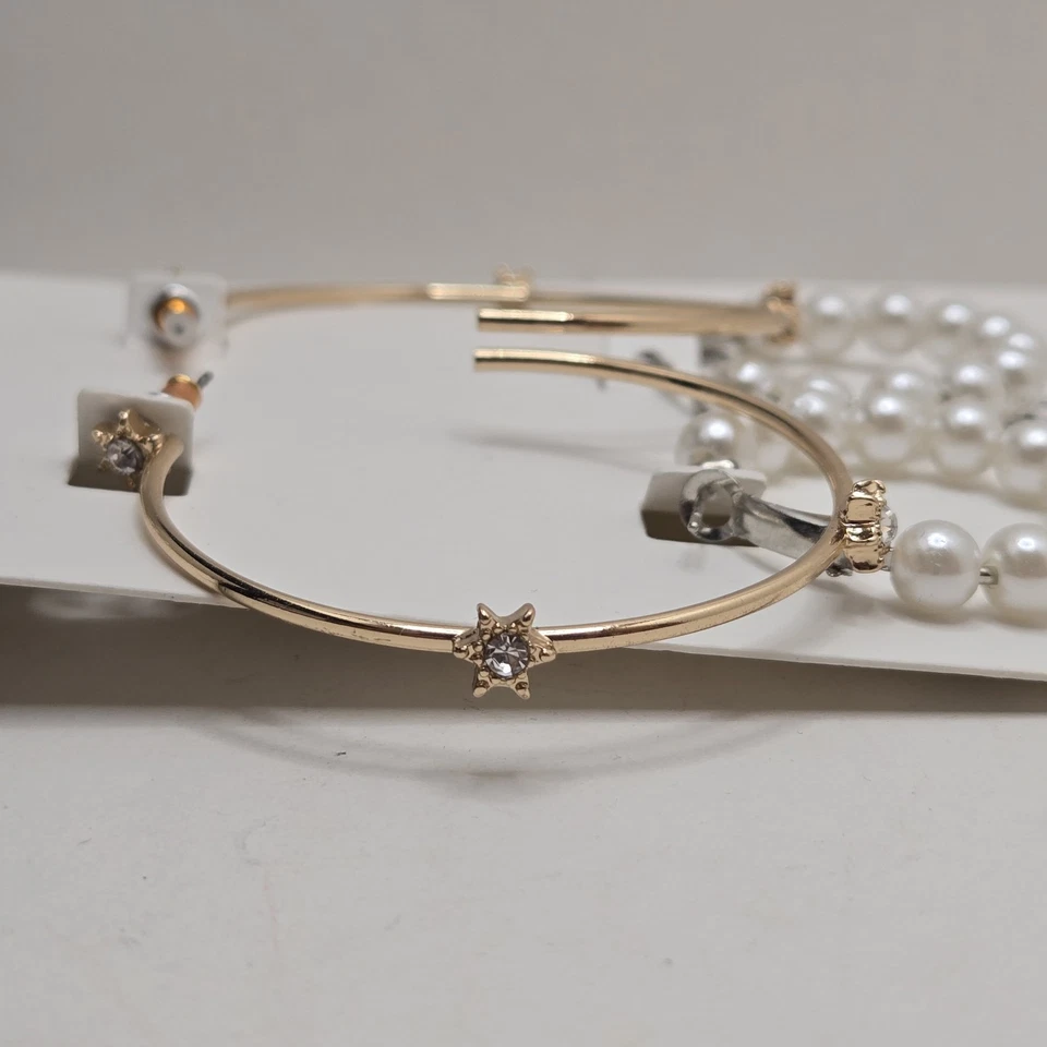 Forever 21 серьги набор из 3 смешанные серьги-кольца, 2-жемчуг, 1-стразы, новый - Изображение 4 из 4