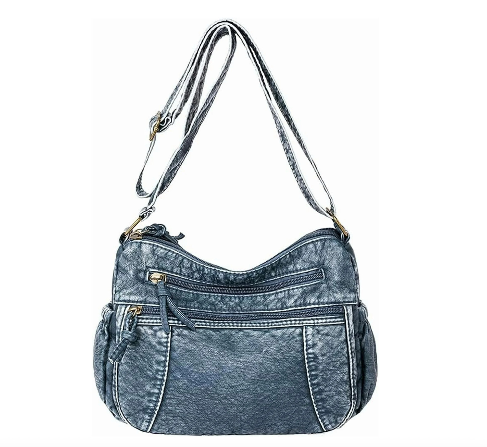 Premium Leather + Denim Women Crossbody Casual Purse/Shoulder Bag