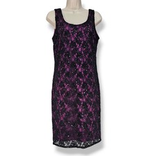 Adrianna Papell Evening Dress Sz 8 Black Lace Sequin Beaded Vamp Whimsigoth 