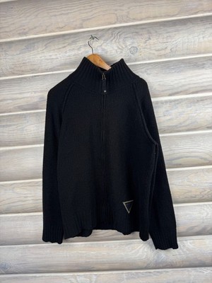 Vintage Diesel Zip Up Knit Cardigan Sweater Jacket Mock Neck Black Y2K Grunge