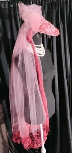 Red Hat With Veil Pearls Beads Vintage Theater Play Cos Wedding