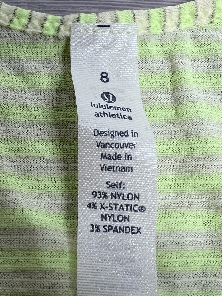 Camiseta sin mangas Lululemon transparente espalda cruzada para mujer talla 8 atlética verde lima a rayas Foto 3 de 4